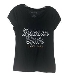 Broom Hair Dont Care Black Halloween T-Shirt Large